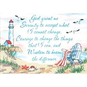 Vintage Dimensions Serenity Prayer Stamped Cross Stitch Kit 65013 7X5 Lighthouse